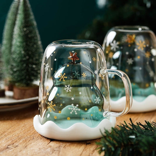 Christmas Tree Double Layer Glass Cup